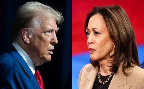 ট্রাম্পের ঘাড়ে নিঃশ্বাস ফেলছেন কমলা 