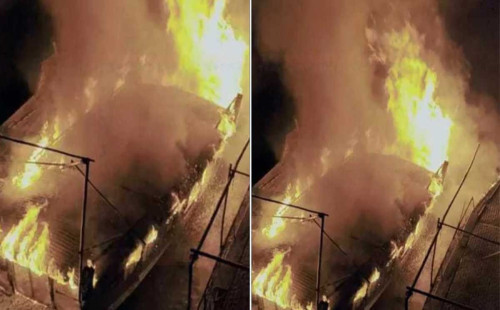 কিশোরগঞ্জে যাত্রীবাহী ট্রলারে আগুন 