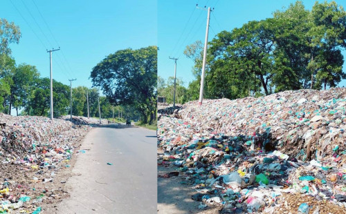মহাসড়কের পাশে হাজার টন ময়লার স্তূপ, তীব্র দুর্গন্ধে নাকাল পথচারীরা 